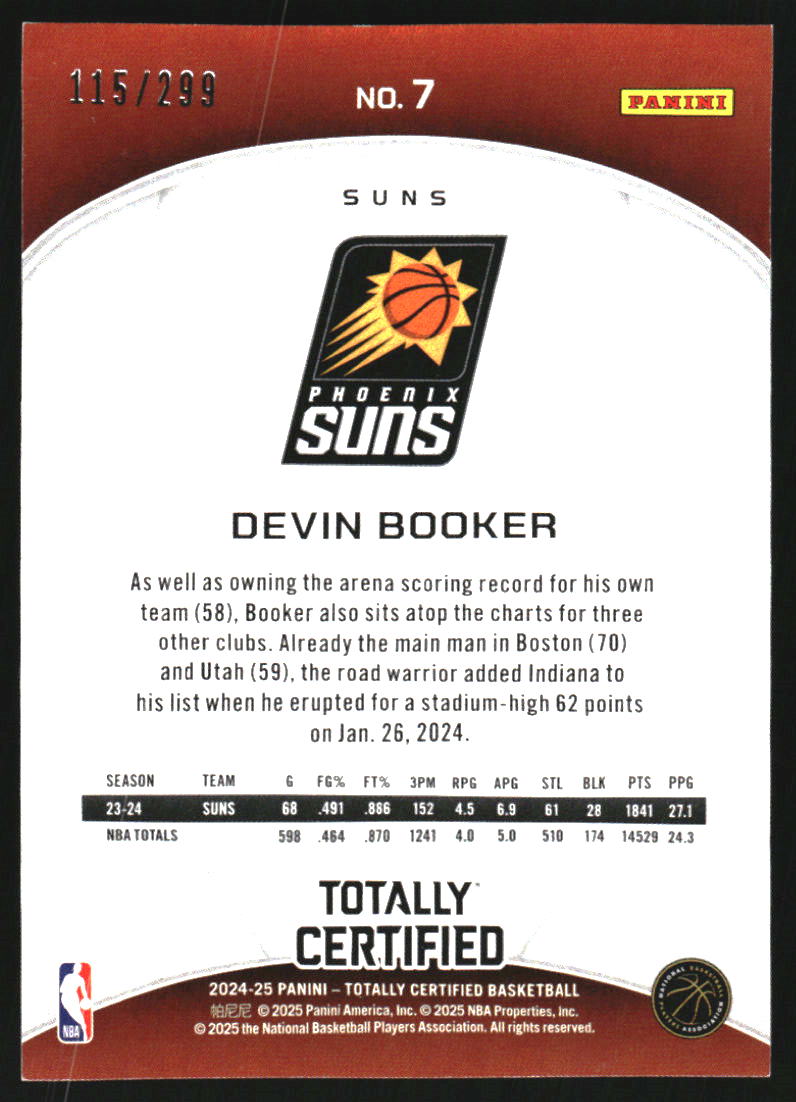 2024-25 Totally Certified Mirror Neon Orange #7 Devin Booker /299