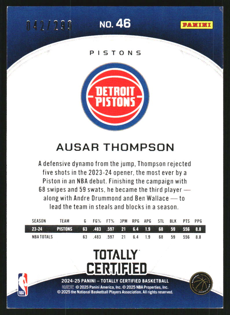 2024-25 Totally Certified Mirror Neon Orange #46 Ausar Thompson