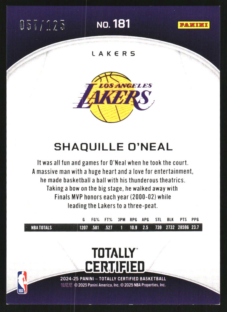 2024-25 Totally Certified Mirror Pink #181 Shaquille O'Neal LGD /125