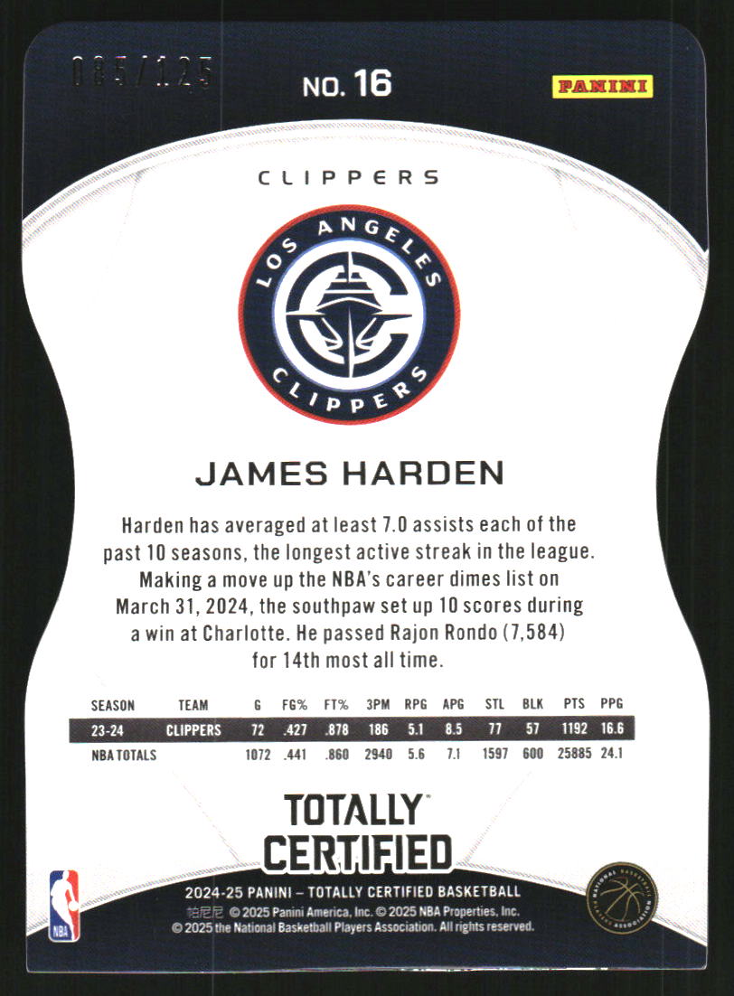 2024-25 Totally Certified Mirror Platinum Pink Die Cut #16 James Harden