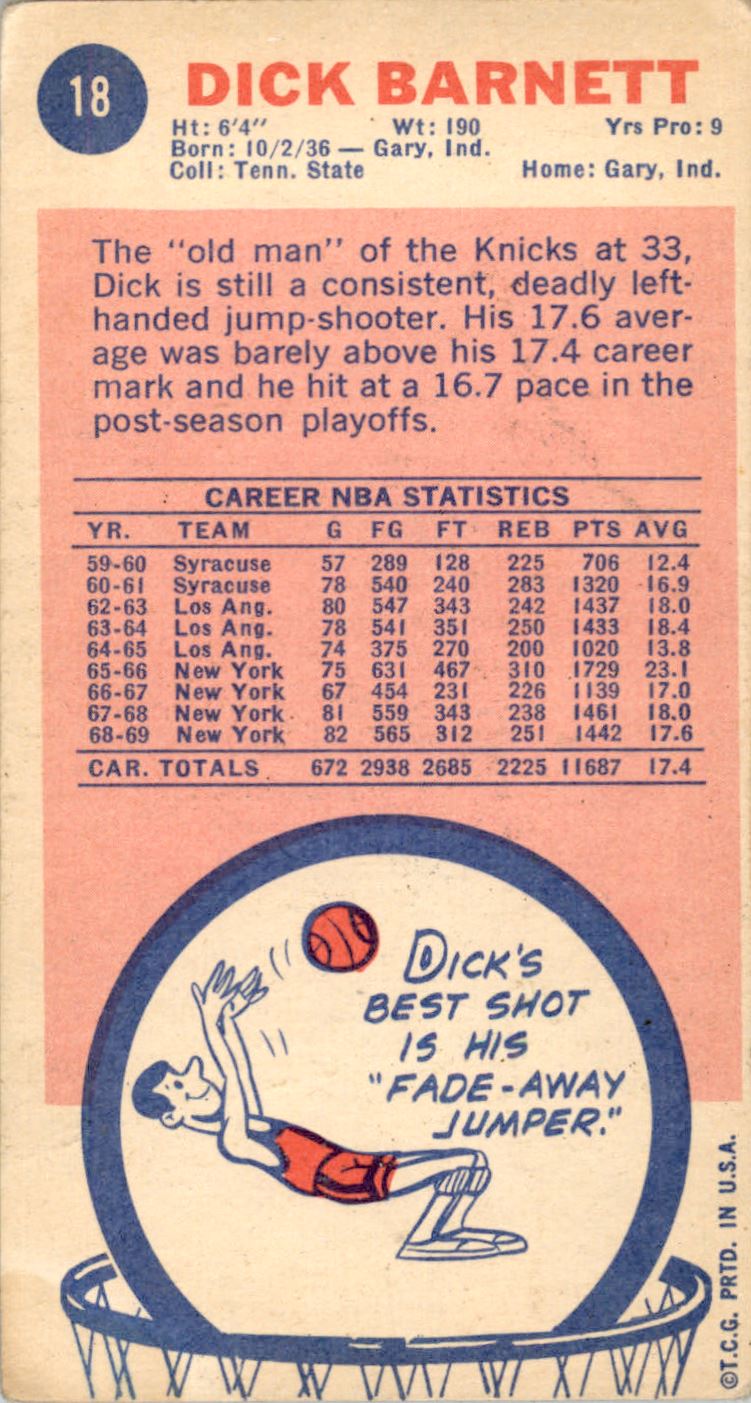 1969-70 Topps #18 Dick Barnett RC back image