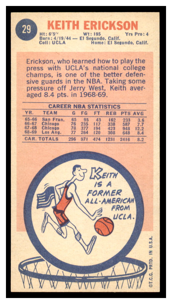 1969-70 Topps #29 Keith Erickson RC back image