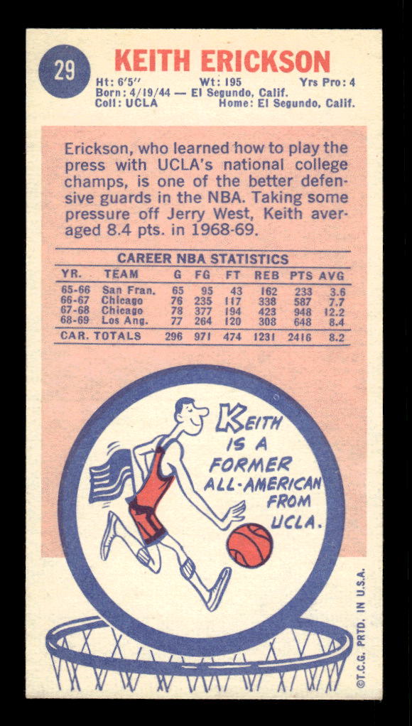 1969-70 Topps #29 Keith Erickson RC back image