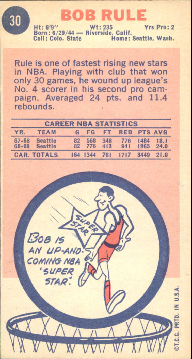 1969-70 Topps #30 Bob Rule RC back image
