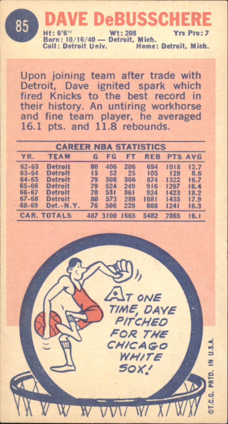 1969-70 Topps #85 Dave DeBusschere RC back image
