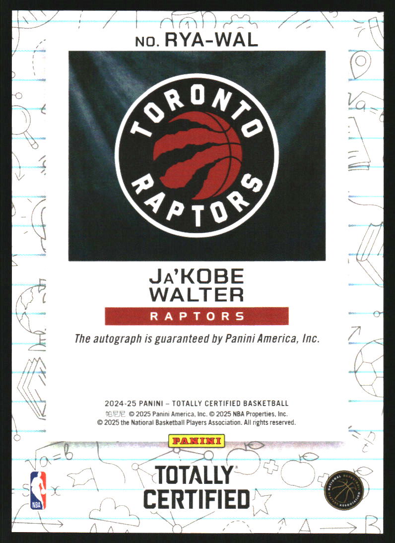 2024-25 Totally Certified Rookie Yearbook Autographs #10 Ja'Kobe Walter Auto