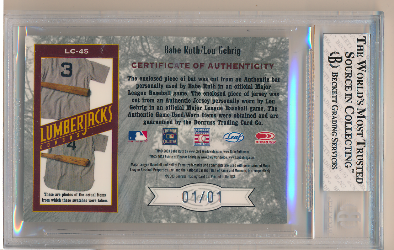2003 Donruss Elite Throwback Threads Babe Ruth/Lou Gehrig Jersey &, Lot  #44053