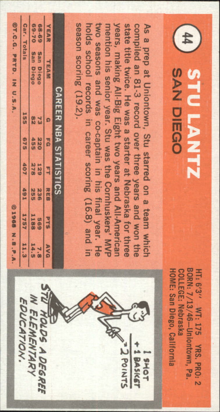 1970-71 Topps #44 Stu Lantz RC back image