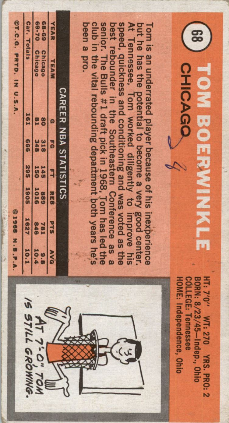 1970-71 Topps #68 Tom Boerwinkle back image