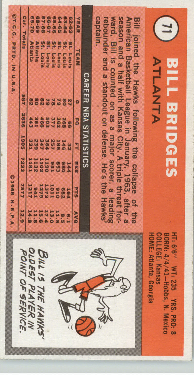 1970-71 Topps #71 Bill Bridges back image