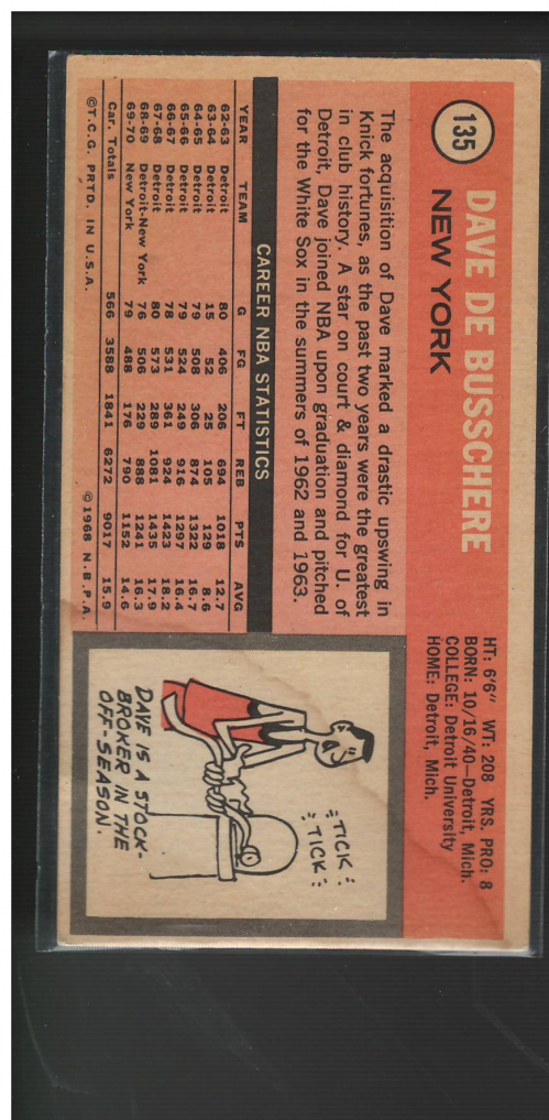 1970-71 Topps #135 Dave DeBusschere back image