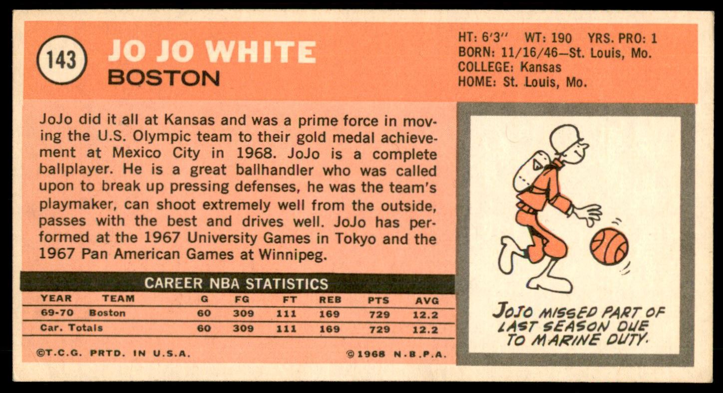1970-71 Topps #143 Jo Jo White RC back image