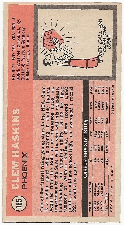 1970-71 Topps #165 Clem Haskins RC back image