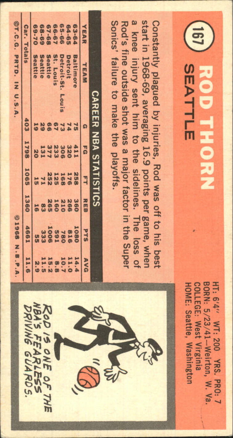 1970-71 Topps #167 Rod Thorn RC back image