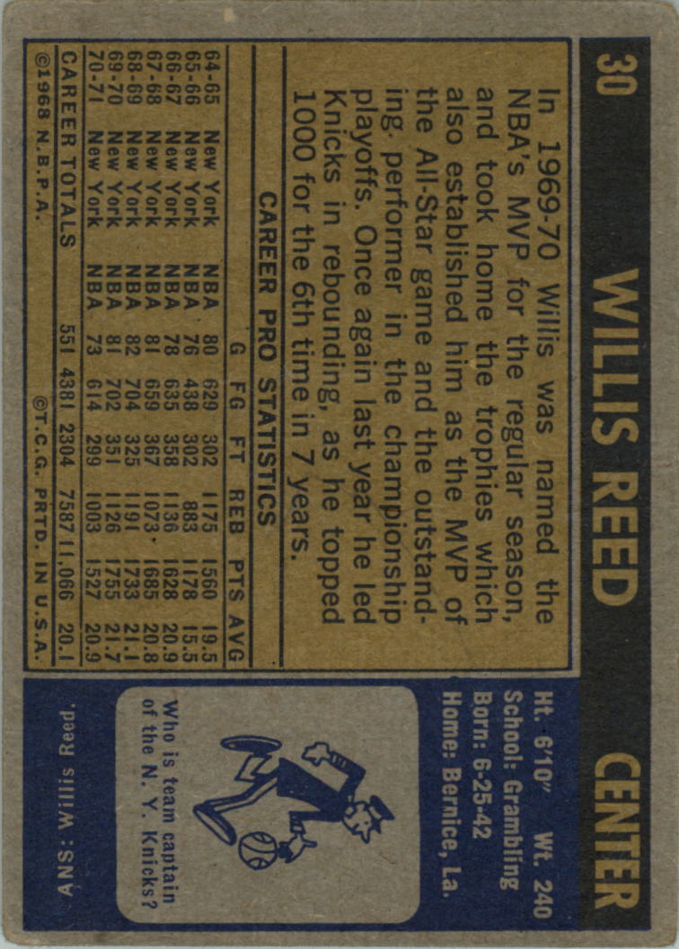 1971-72 Topps #30 Willis Reed back image
