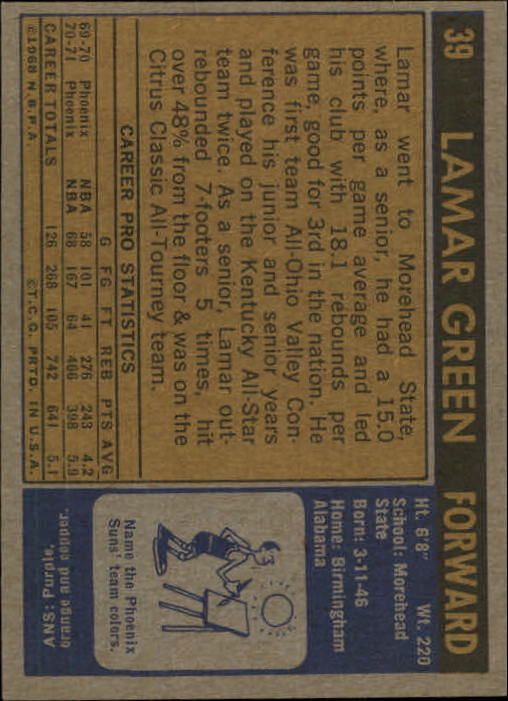1971-72 Topps #39 Lamar Green DP back image