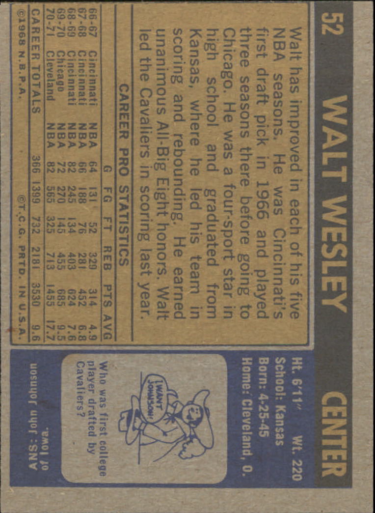 1971-72 Topps #52 Walt Wesley DP back image
