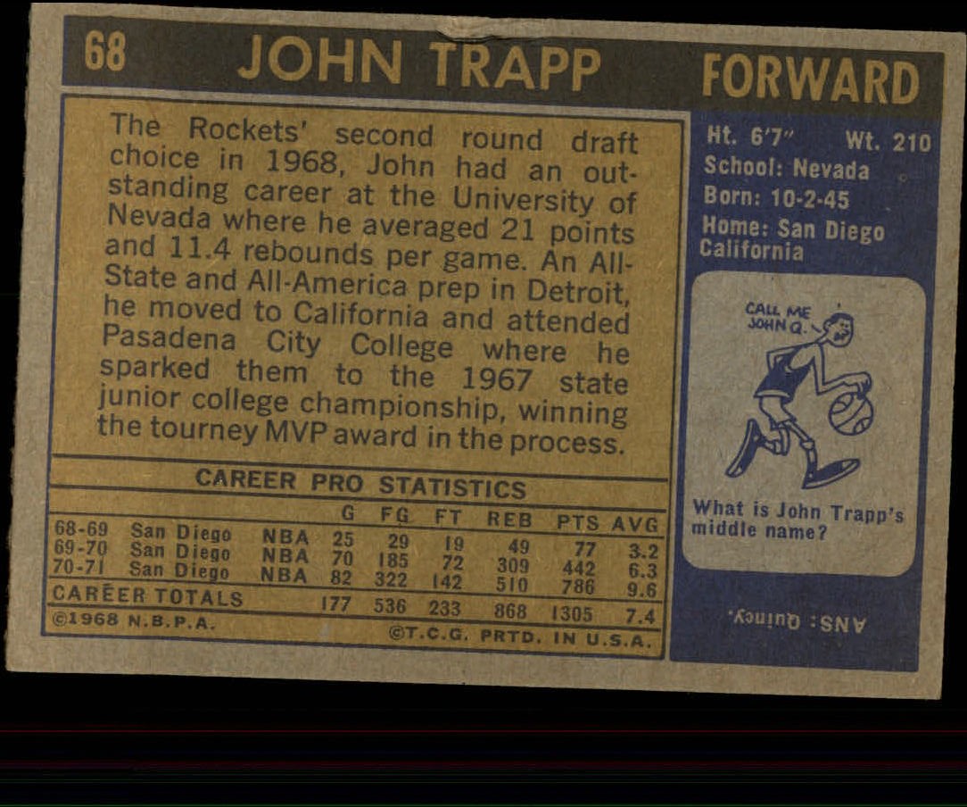 1971-72 Topps #68 John Trapp back image