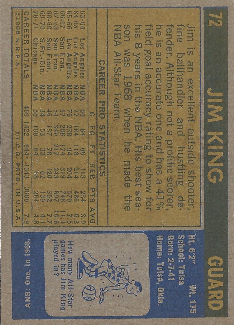 1971-72 Topps #72 Jim King back image