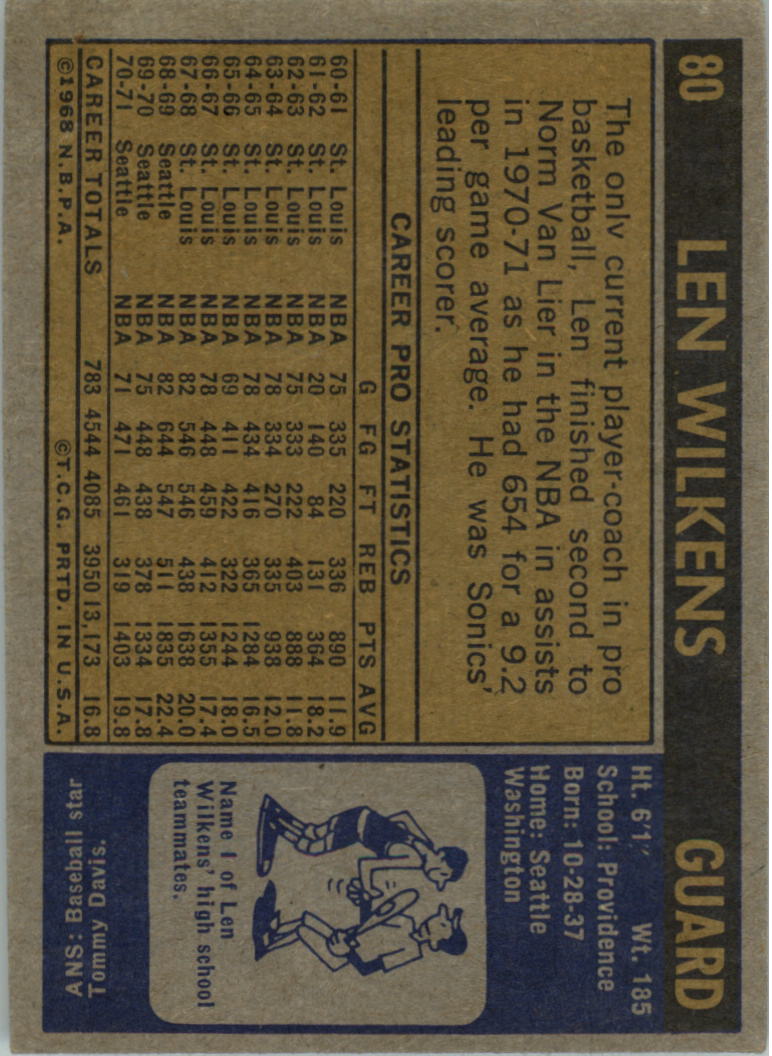 1971-72 Topps #80 Len Wilkens back image