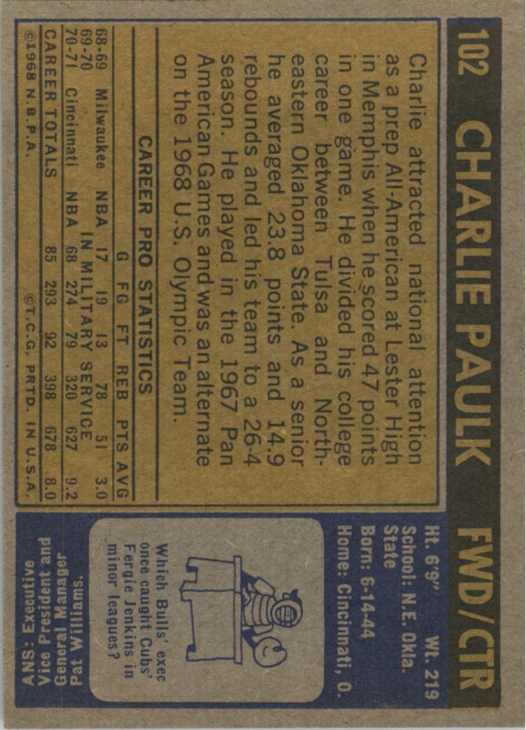 1971-72 Topps #102 Charlie Paulk back image
