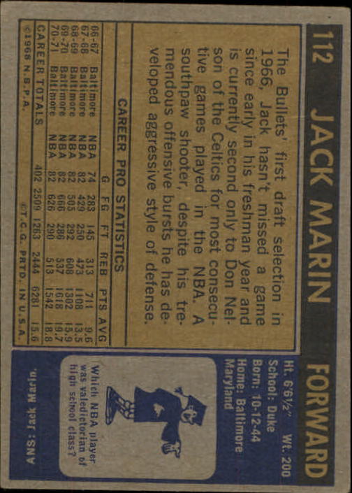 1971-72 Topps #112 Jack Marin back image