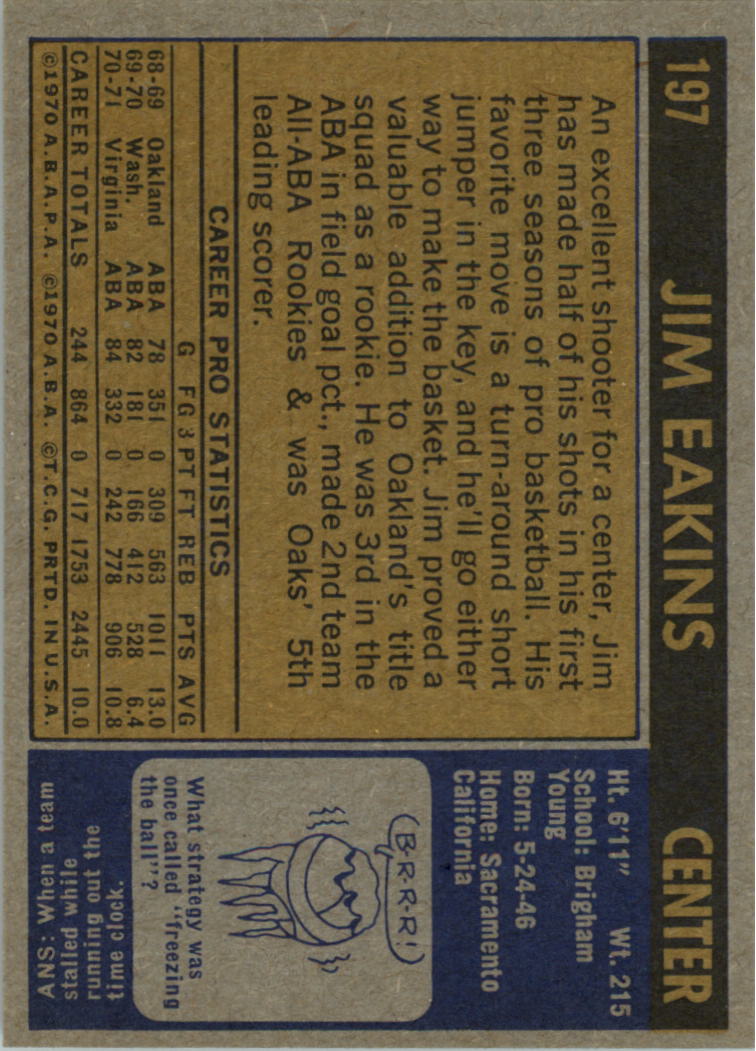 1971-72 Topps #197 Jim Eakins back image