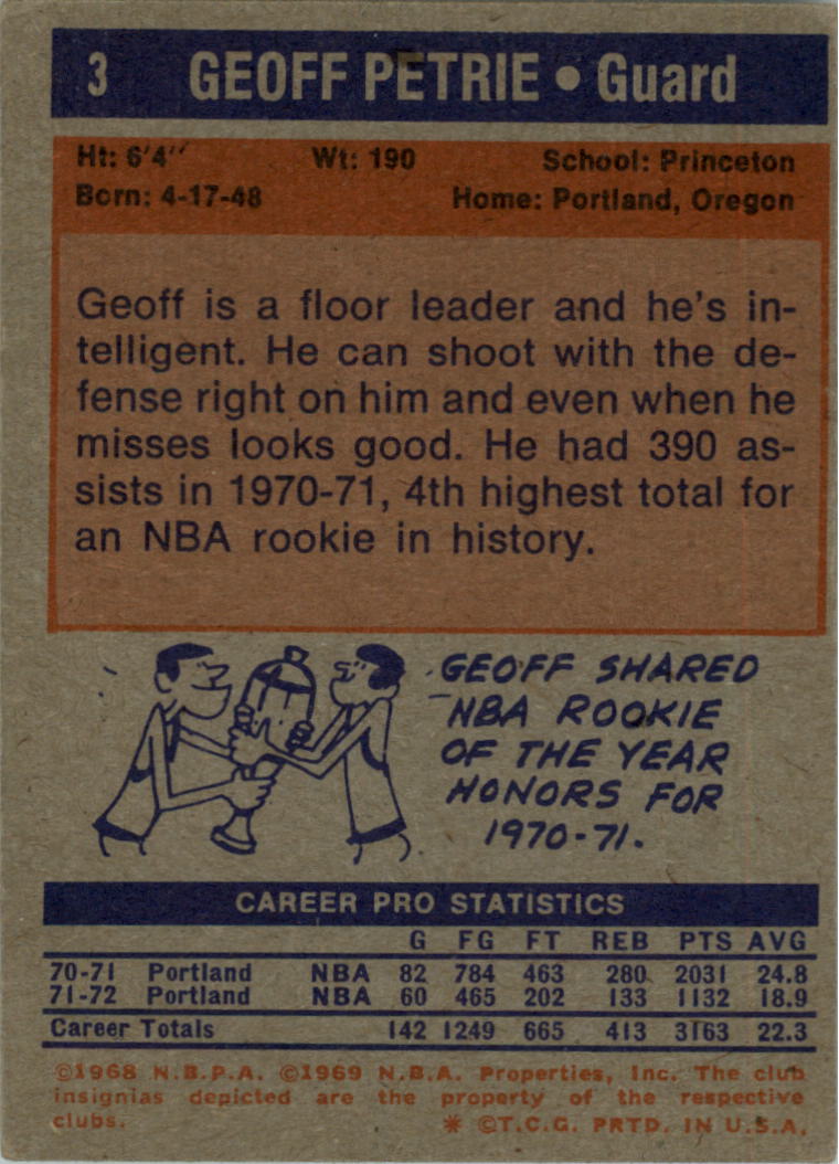 1972-73 Topps #3 Geoff Petrie back image