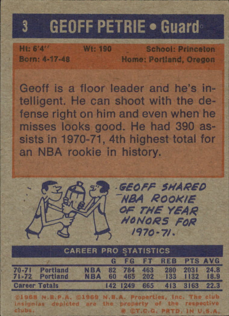 1972-73 Topps #3 Geoff Petrie back image