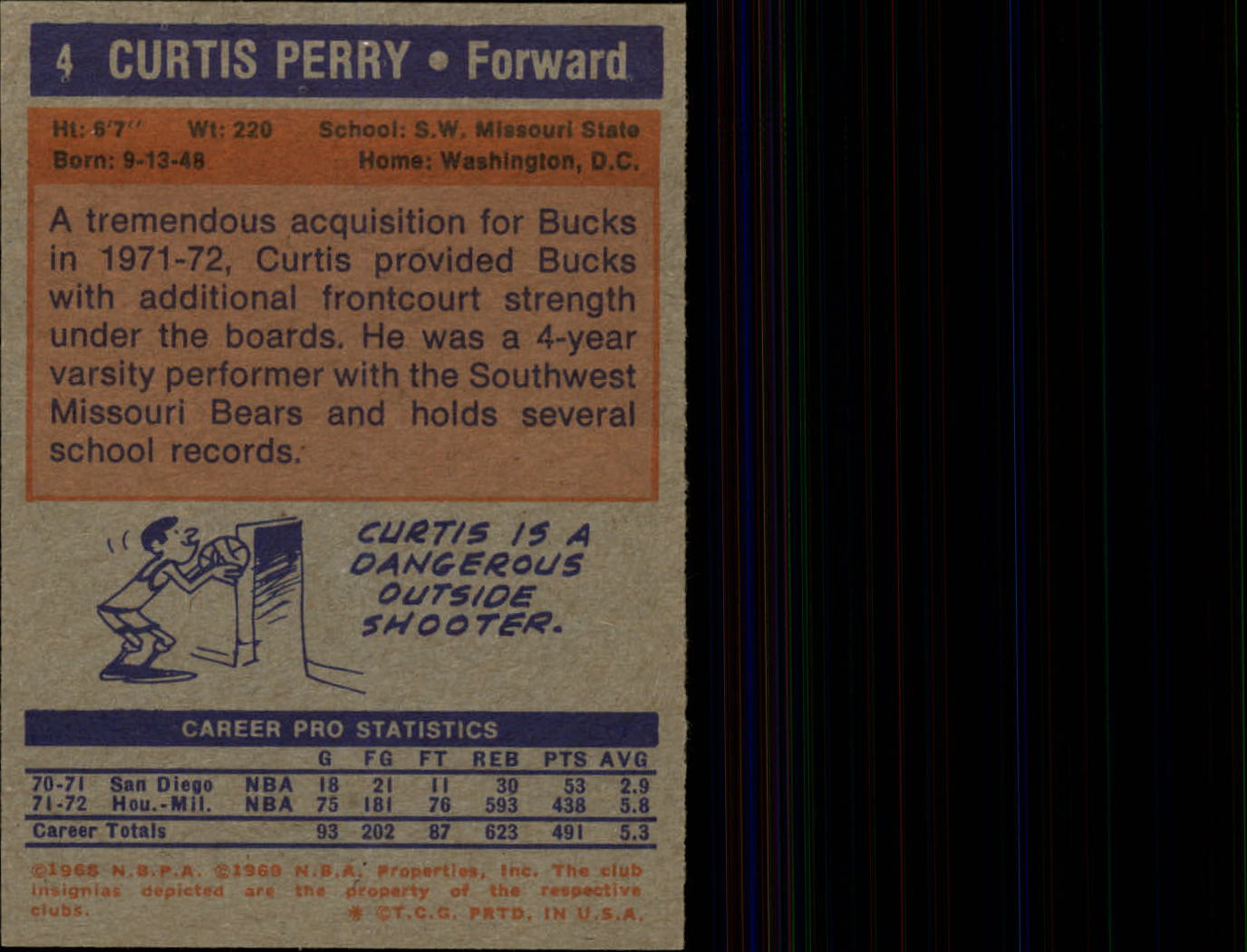 1972-73 Topps #4 Curtis Perry RC back image