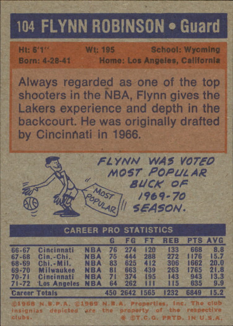 1972-73 Topps #104 Flynn Robinson back image