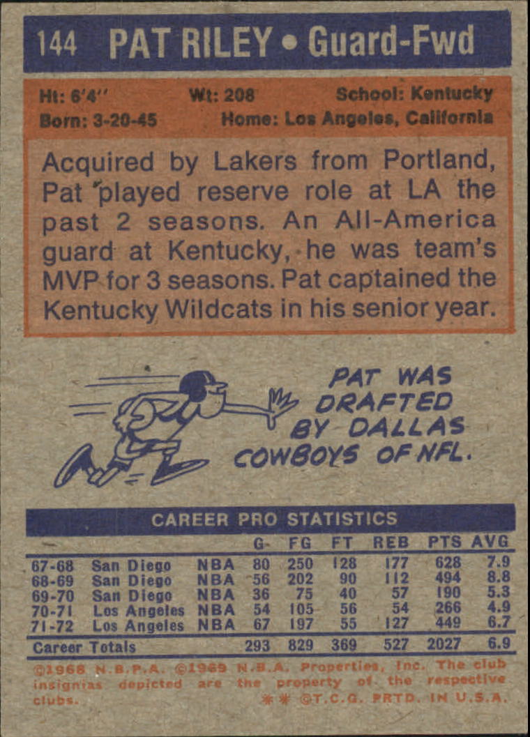 1972-73 Topps #144 Pat Riley back image