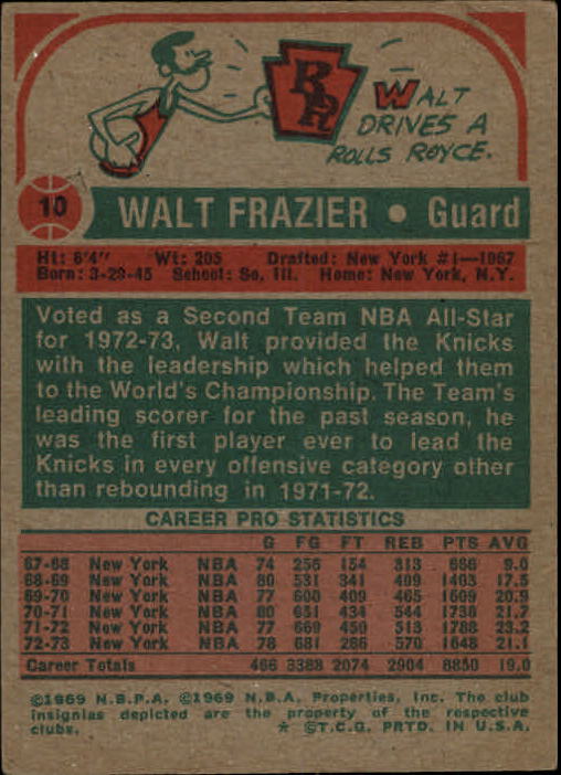 1973-74 Topps #10 Walt Frazier AS2 back image