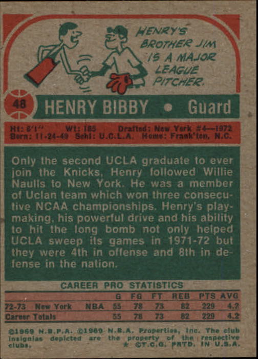 1973-74 Topps #48 Henry Bibby RC back image