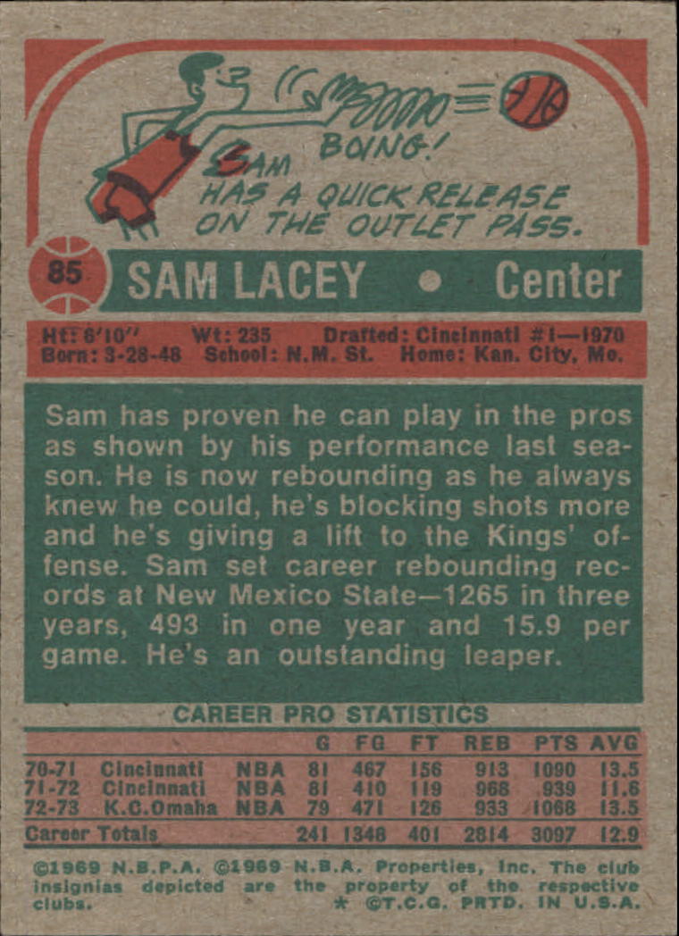 1973-74 Topps #85 Sam Lacey back image