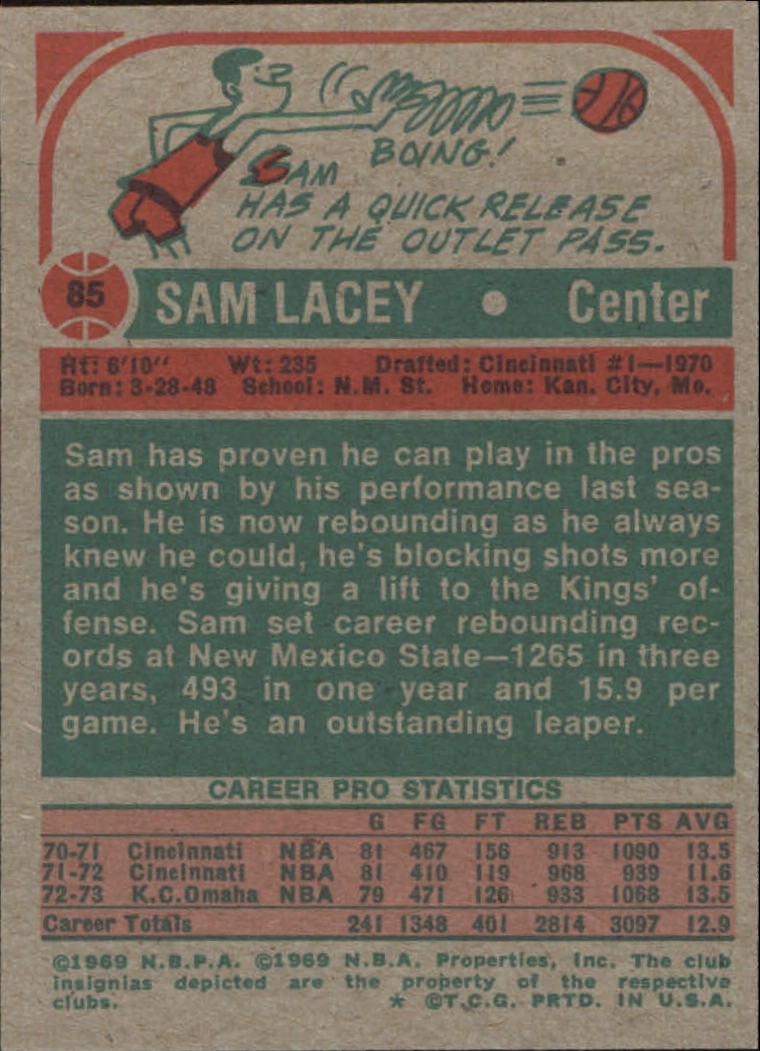 1973-74 Topps #85 Sam Lacey back image