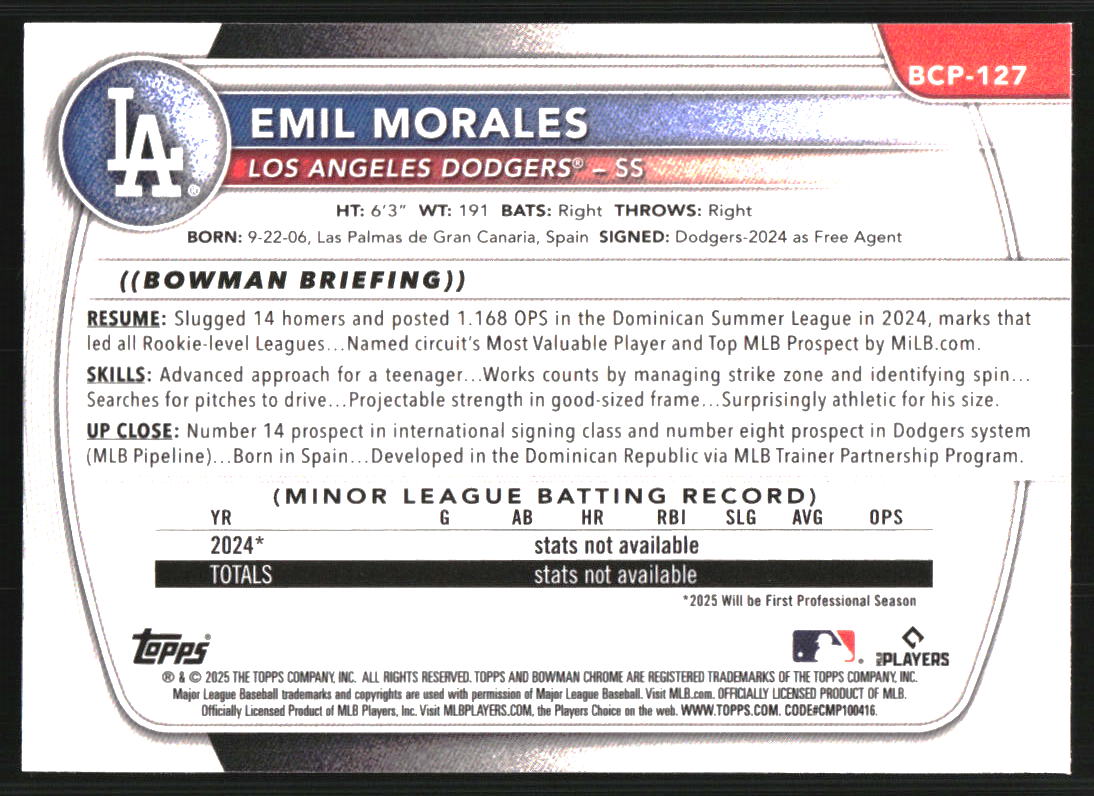 2025 Bowman Chrome Prospects Reptilian Refractors #BCP127 Emil Morales