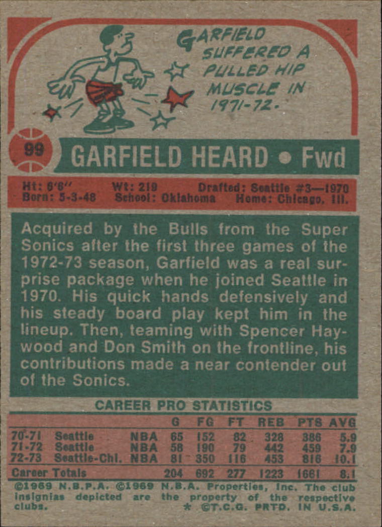 1973-74 Topps #99 Garfield Heard back image