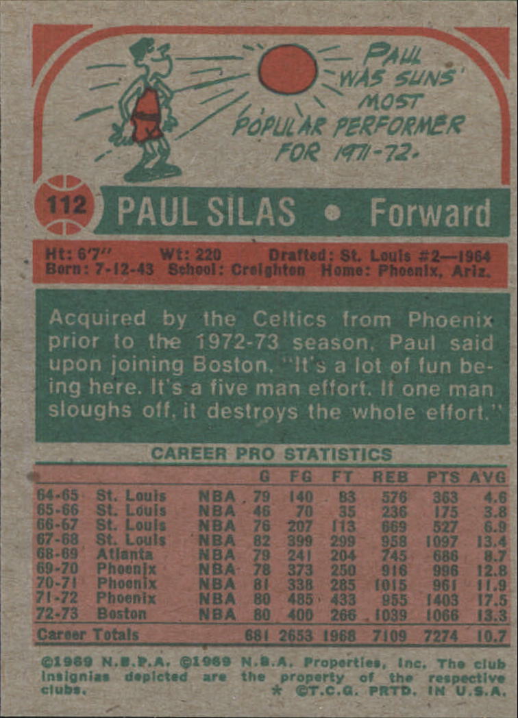 1973-74 Topps #112 Paul Silas back image
