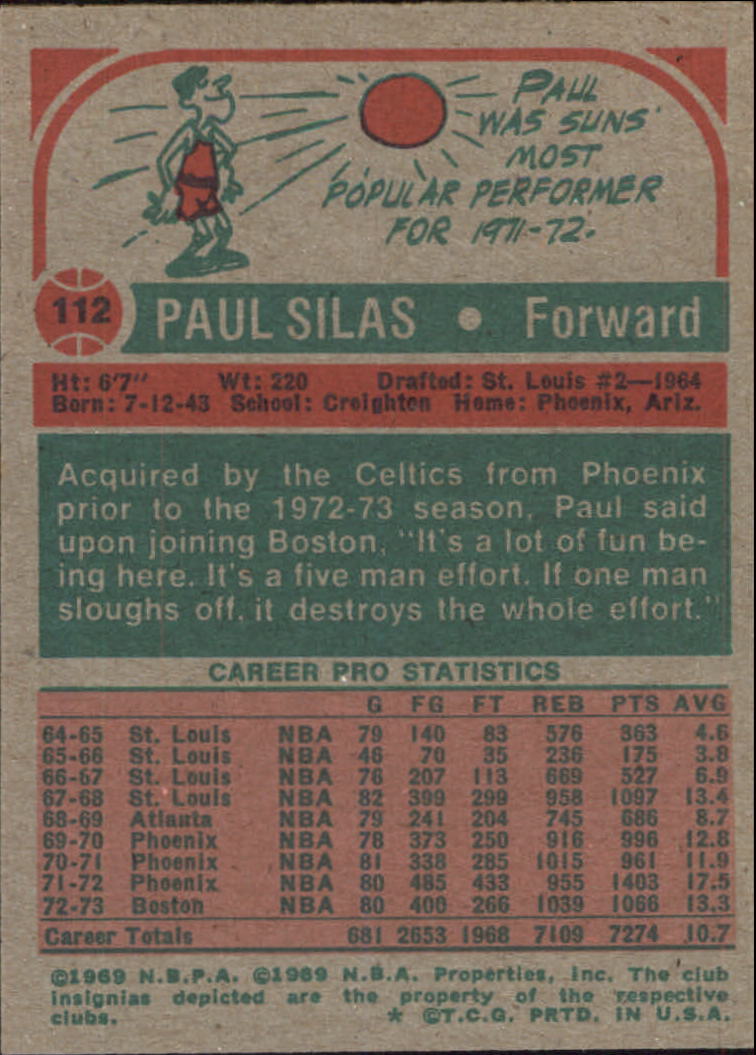 1973-74 Topps #112 Paul Silas back image