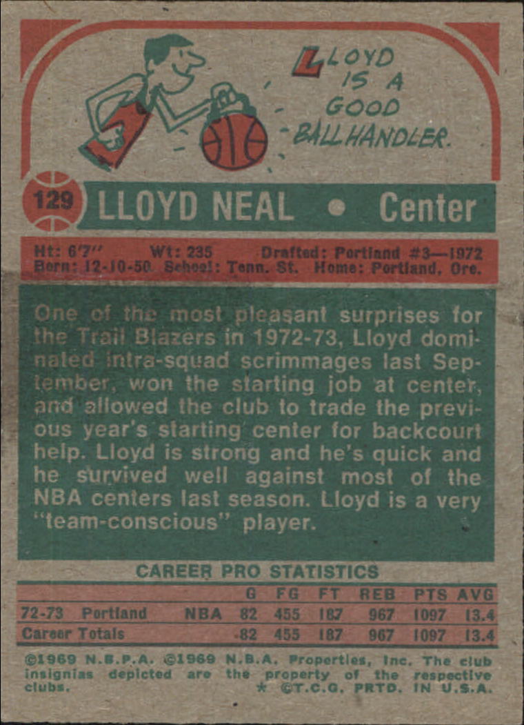 1973-74 Topps #129 Lloyd Neal RC back image