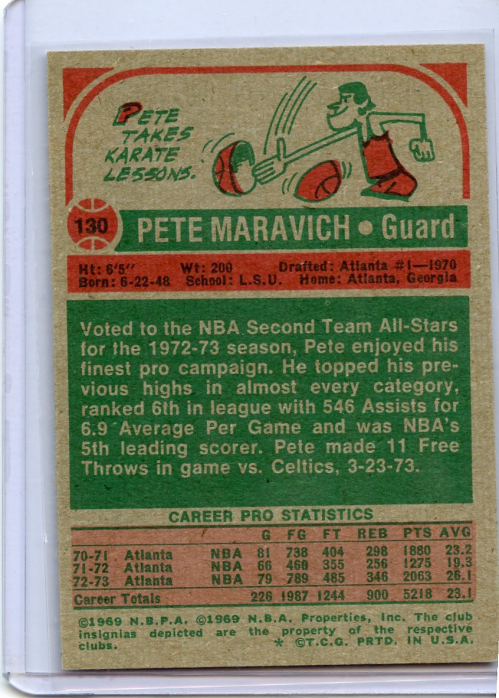 1973-74 Topps #130 Pete Maravich AS1 back image
