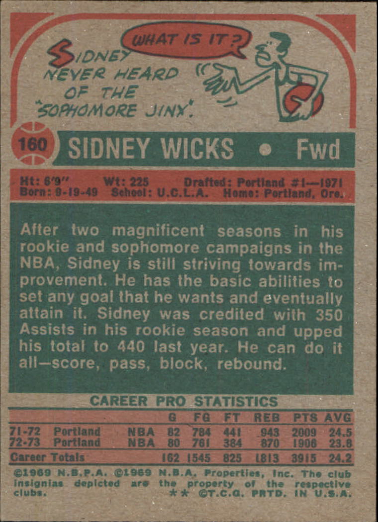 1973-74 Topps #160 Sidney Wicks back image
