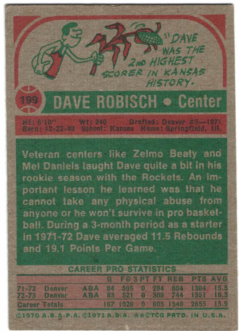 1973-74 Topps #199 Dave Robisch back image