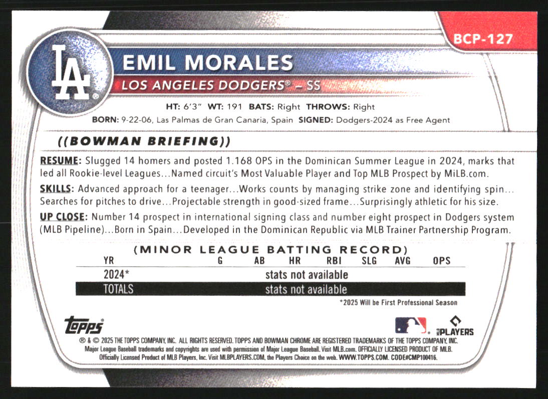 2025 Bowman Chrome Prospects Blue Geometric Refractors #BCP127 Emil Morales