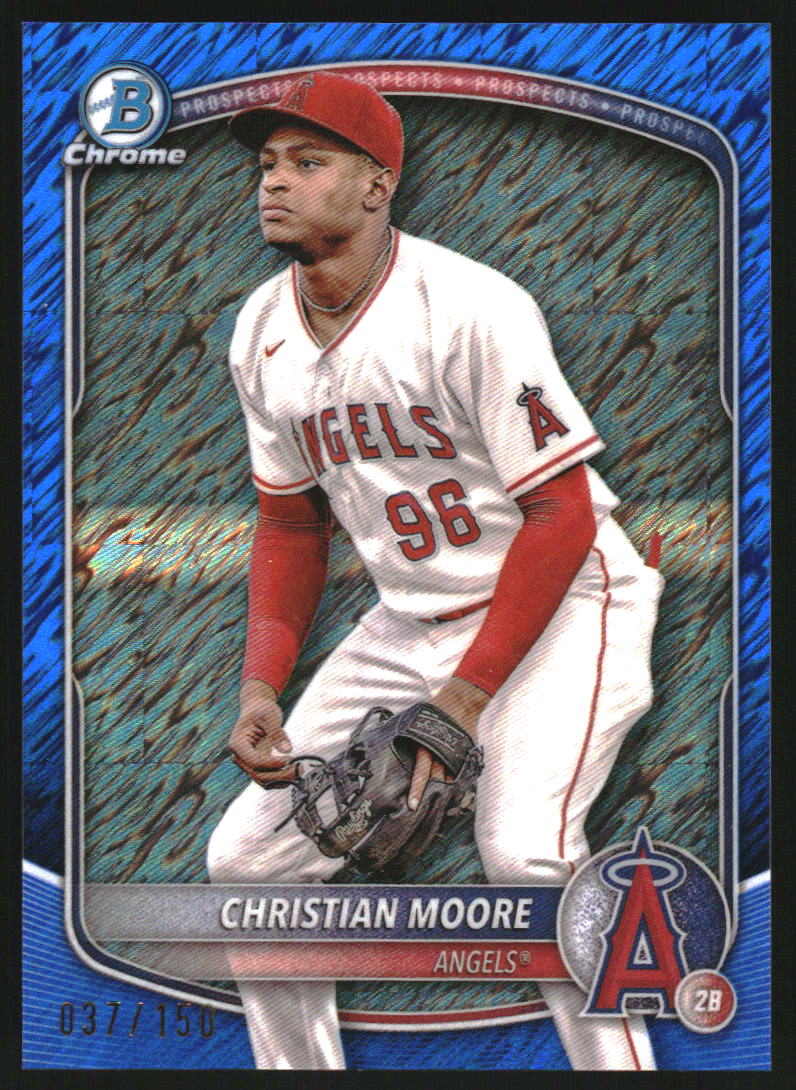 2025 Bowman Chrome Prospects Blue Shimmer Refractors #BCP107 Christian Moore