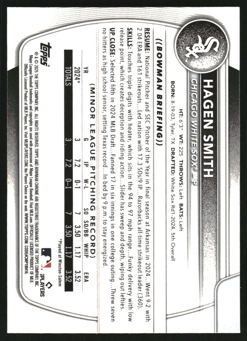 2025 Bowman Chrome Prospects Aqua Shimmer Refractors #BCP44 Hagen Smith
