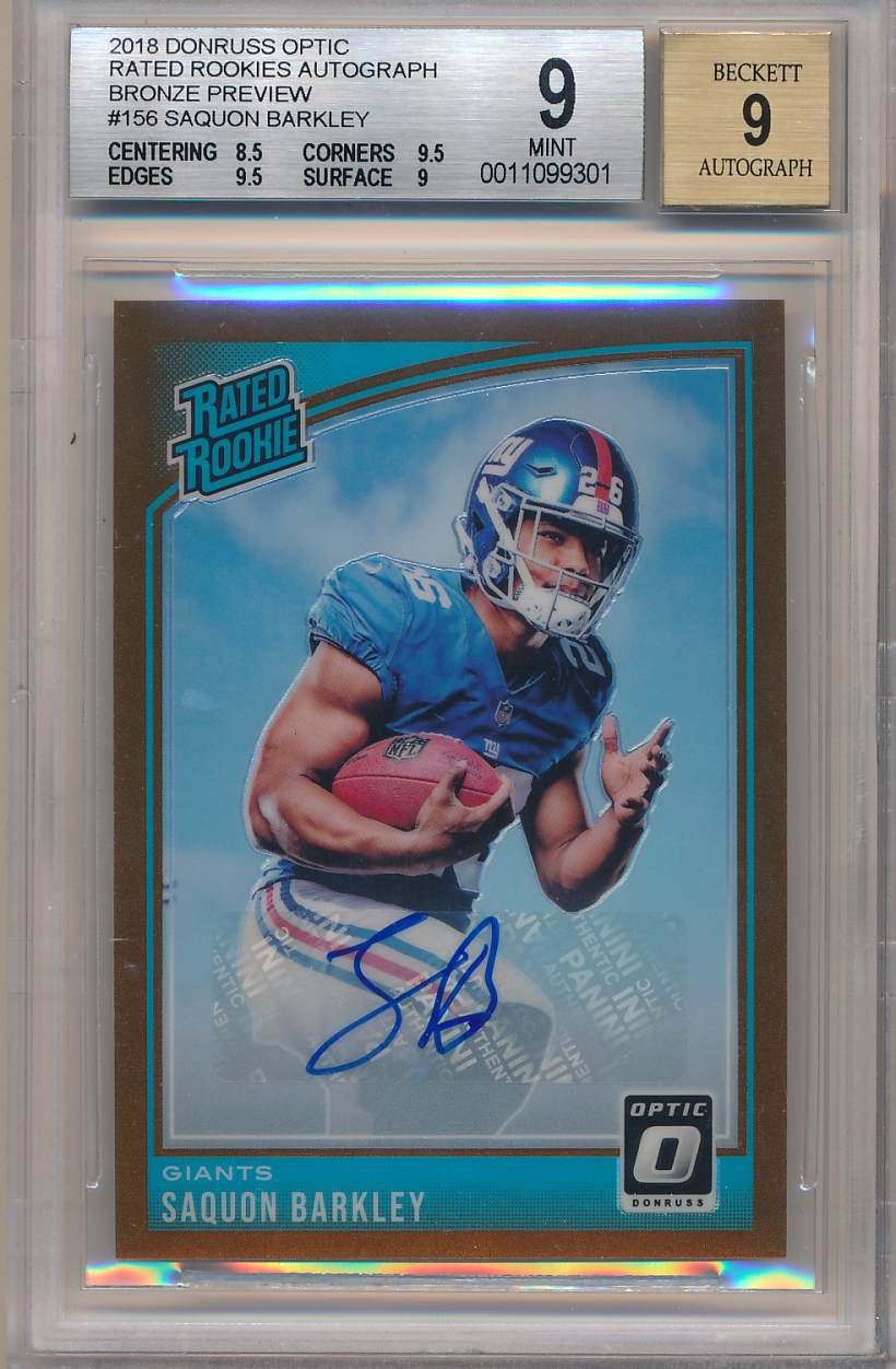 2018 Donruss Optic Rated Rookies Autograph Bronze Preview #156 Saquon Barkley BGS 9 Rookie Auto Z27585