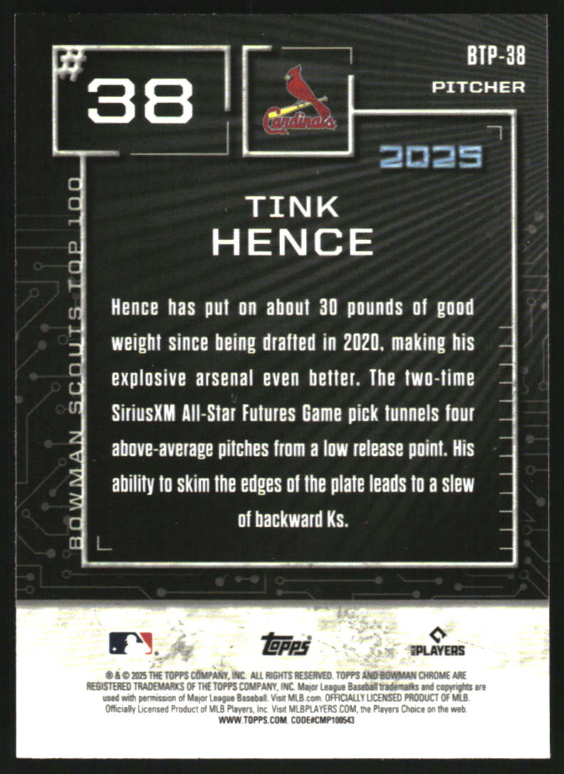 2025 Bowman Chrome Scouts?Top?100 Aqua Refractors #BTP38 Tink Hence /125