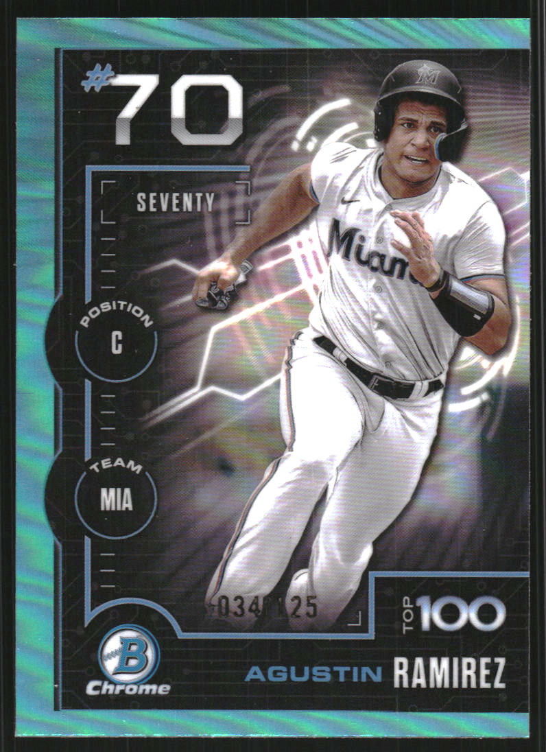 2025 Bowman Chrome Scouts Top 100 Aqua Refractors #BTP70 Agustin Ramirez